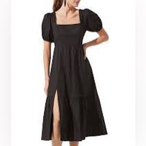 Astr The Label Poplin Puff Sleeve Tiered Midi Dress